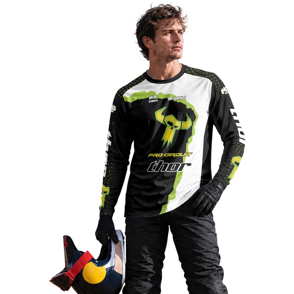 Thor Pro Circuit Neon Green Skull Long Sleeve Motocross Jersey – Lifestyle View