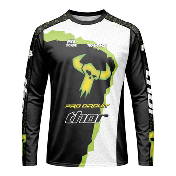 Thor Pro Circuit Neon Green Skull Long Sleeve Motocross Jersey – Front View Mockup