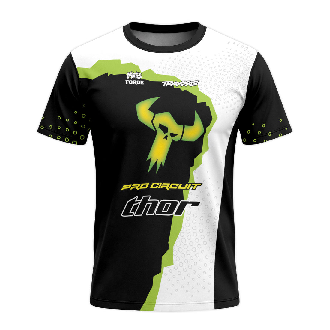 Thor Pro Circuit Neon Green Skull Short Sleeve Motocross Jersey – Front and Back View