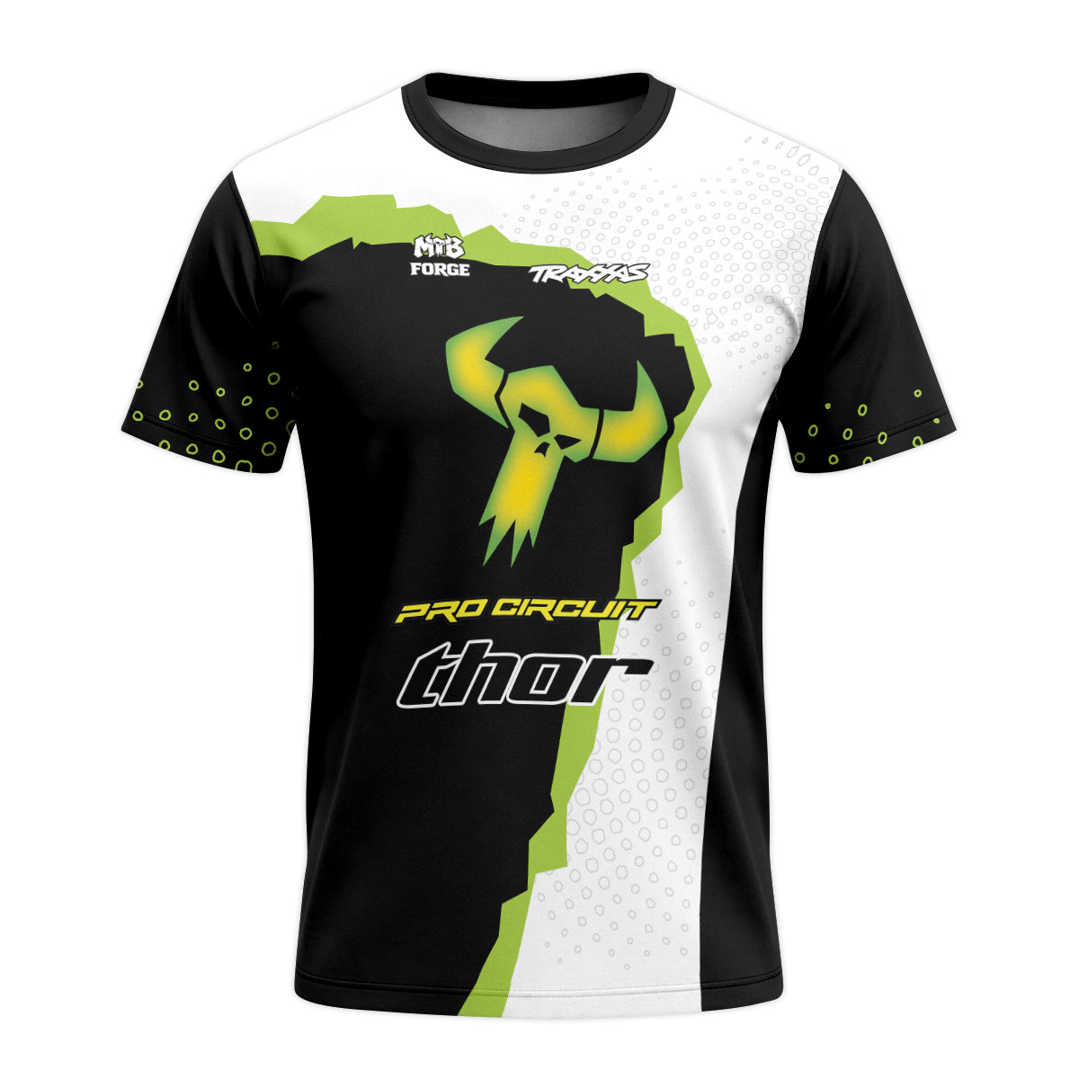 Thor Pro Circuit Neon Green Skull Short Sleeve Motocross Jersey – Front View Mockup