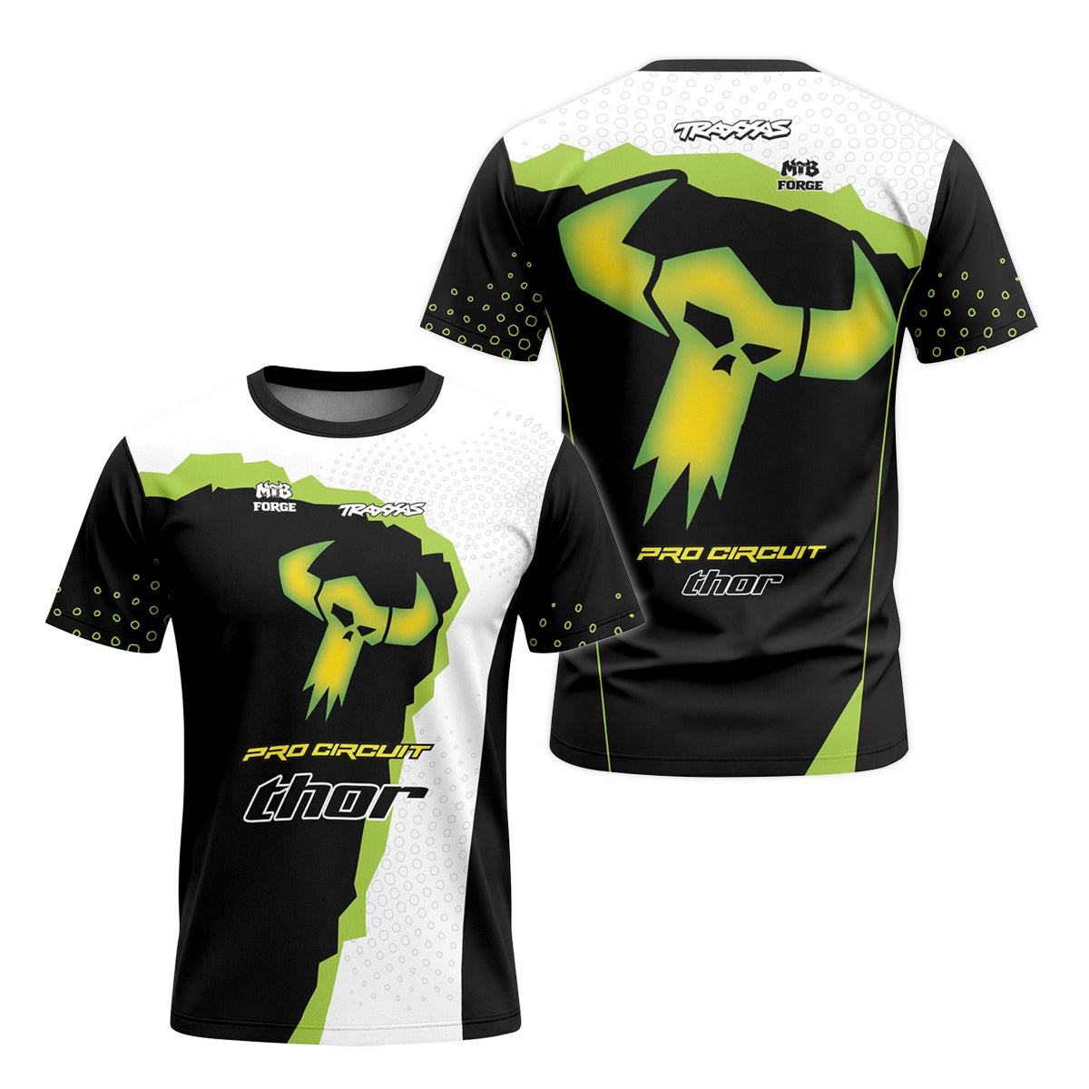 Thor Pro Circuit Neon Green Skull Short Sleeve Motocross Jersey – Front and Back View