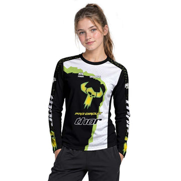Thor Pro Circuit Neon Green Skull Youth Long Sleeve Motocross Jersey – Girl Lifestyle View