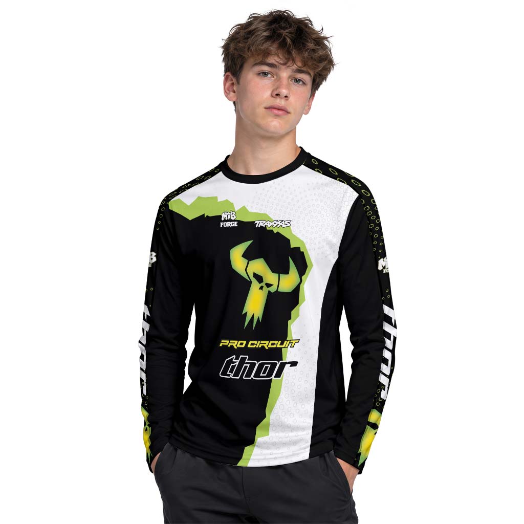 Thor Pro Circuit Neon Green Skull Youth Long Sleeve Motocross Jersey – Girl Lifestyle View