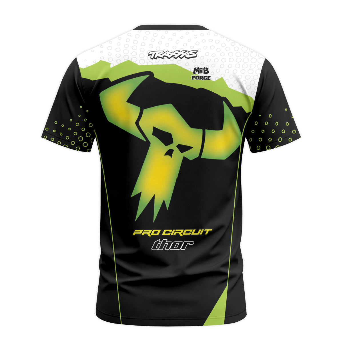 Thor Pro Circuit Neon Green Skull Youth Short Sleeve Motocross Jersey – Back View Mockup