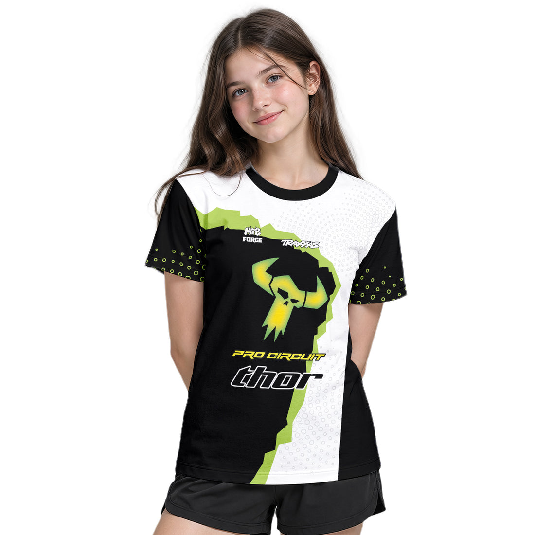 Thor Pro Circuit Neon Green Skull Youth Short Sleeve Motocross Jersey – Boy Lifestyle View