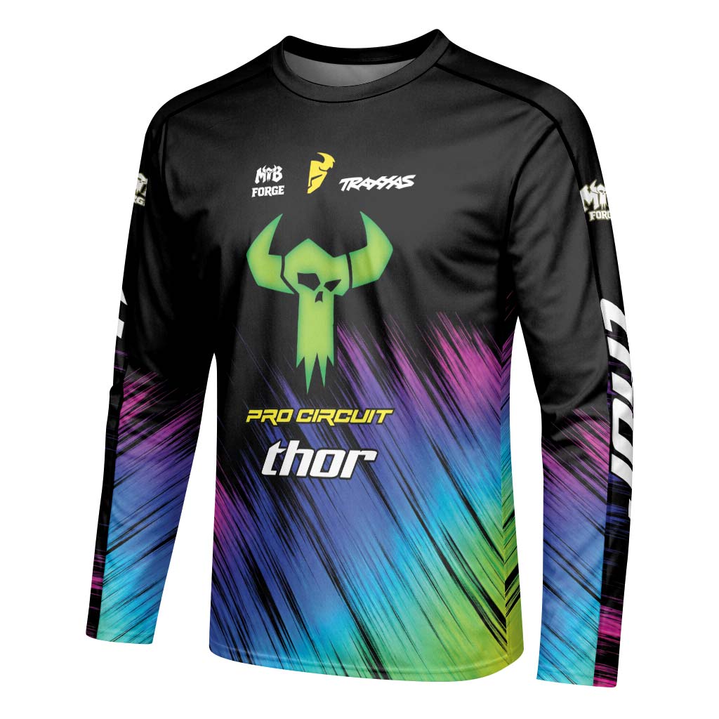 Thor Pro Circuit Neon Skull Long Sleeve Motocross Jersey – Left Side View Mockup