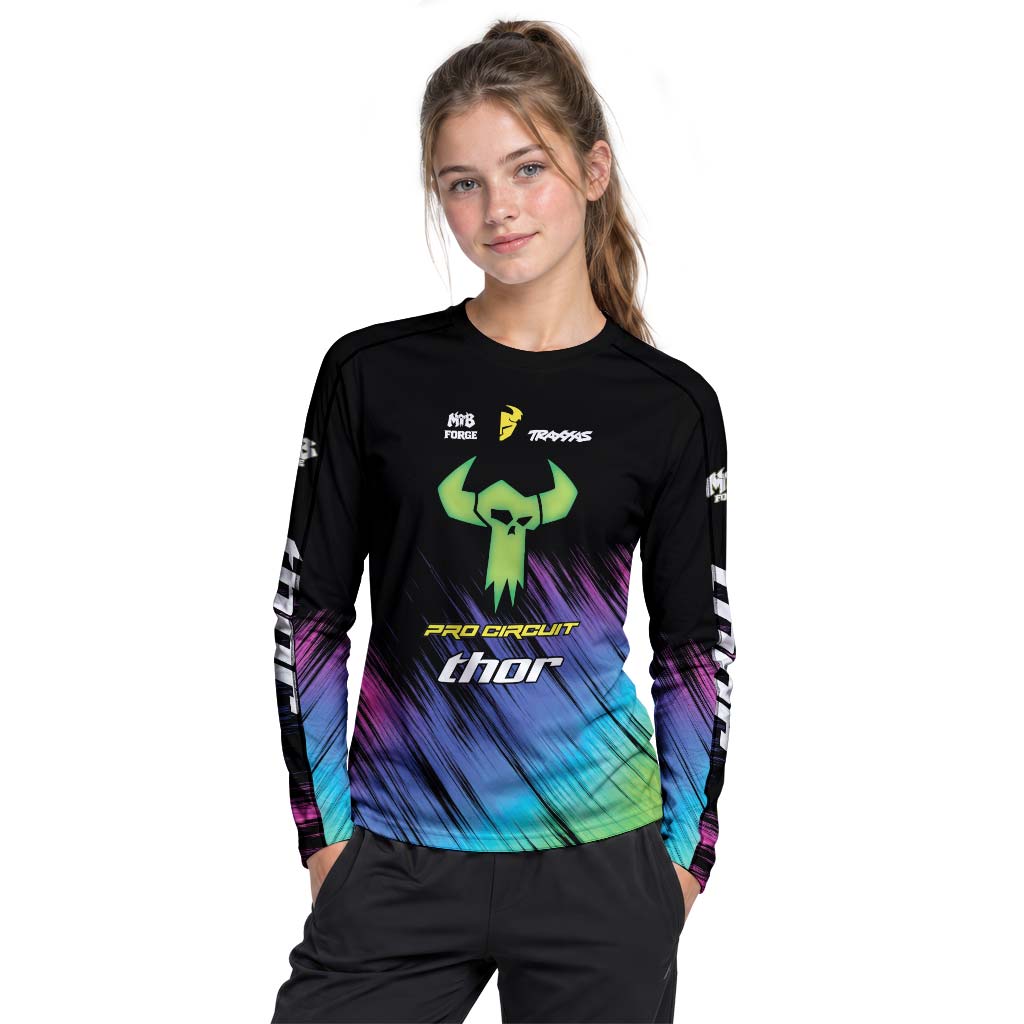 Thor Pro Circuit Neon Skull Youth Long Sleeve Motocross Jersey – Girl Lifestyle View