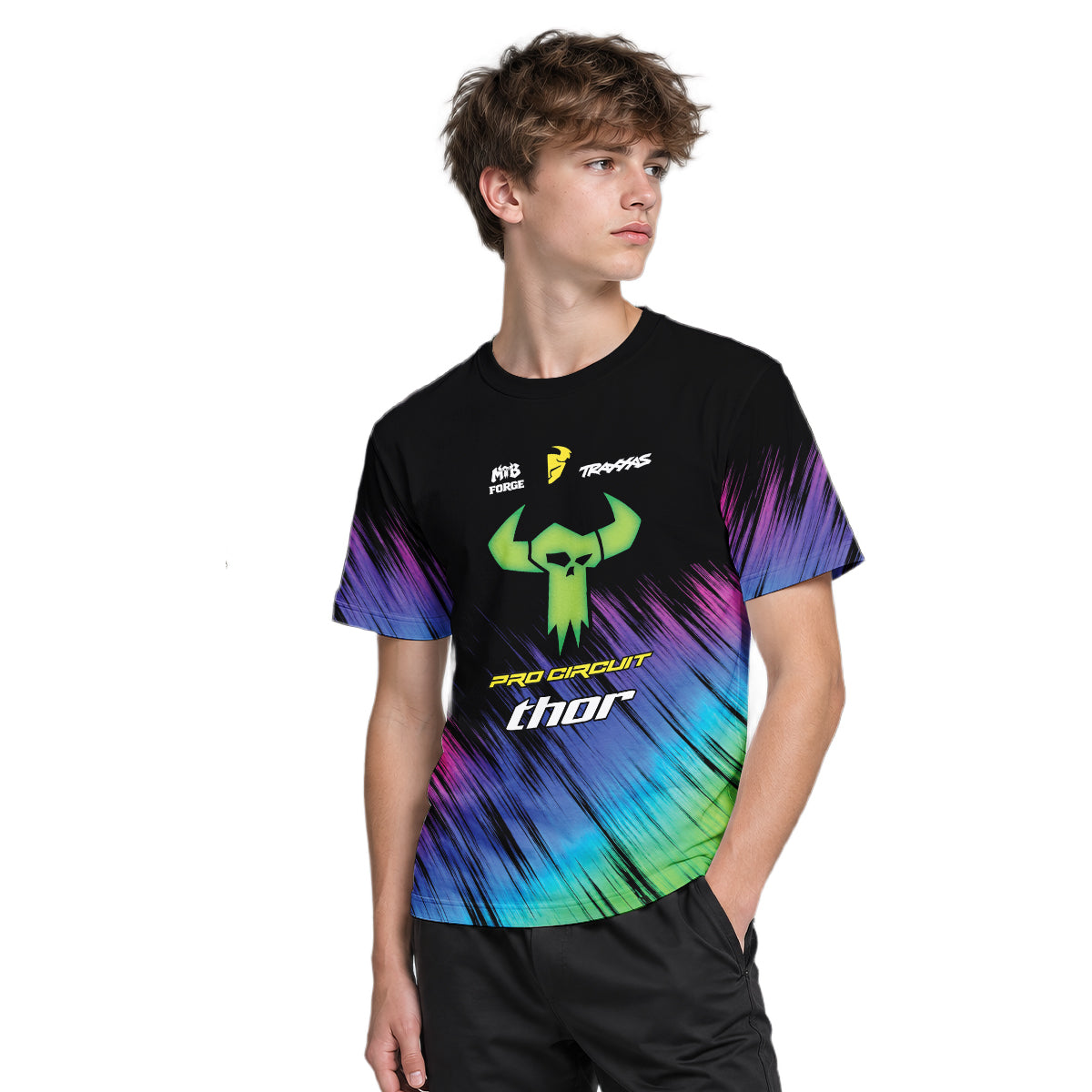 Thor Pro Circuit Neon Skull Youth Short Sleeve Motocross Jersey – Boy Lifestyle View