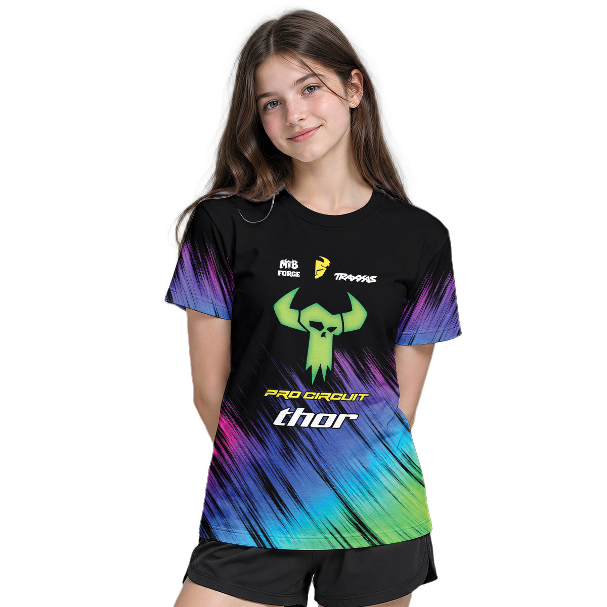 Thor Pro Circuit Neon Skull Youth Short Sleeve Motocross Jersey – Girl Lifestyle View