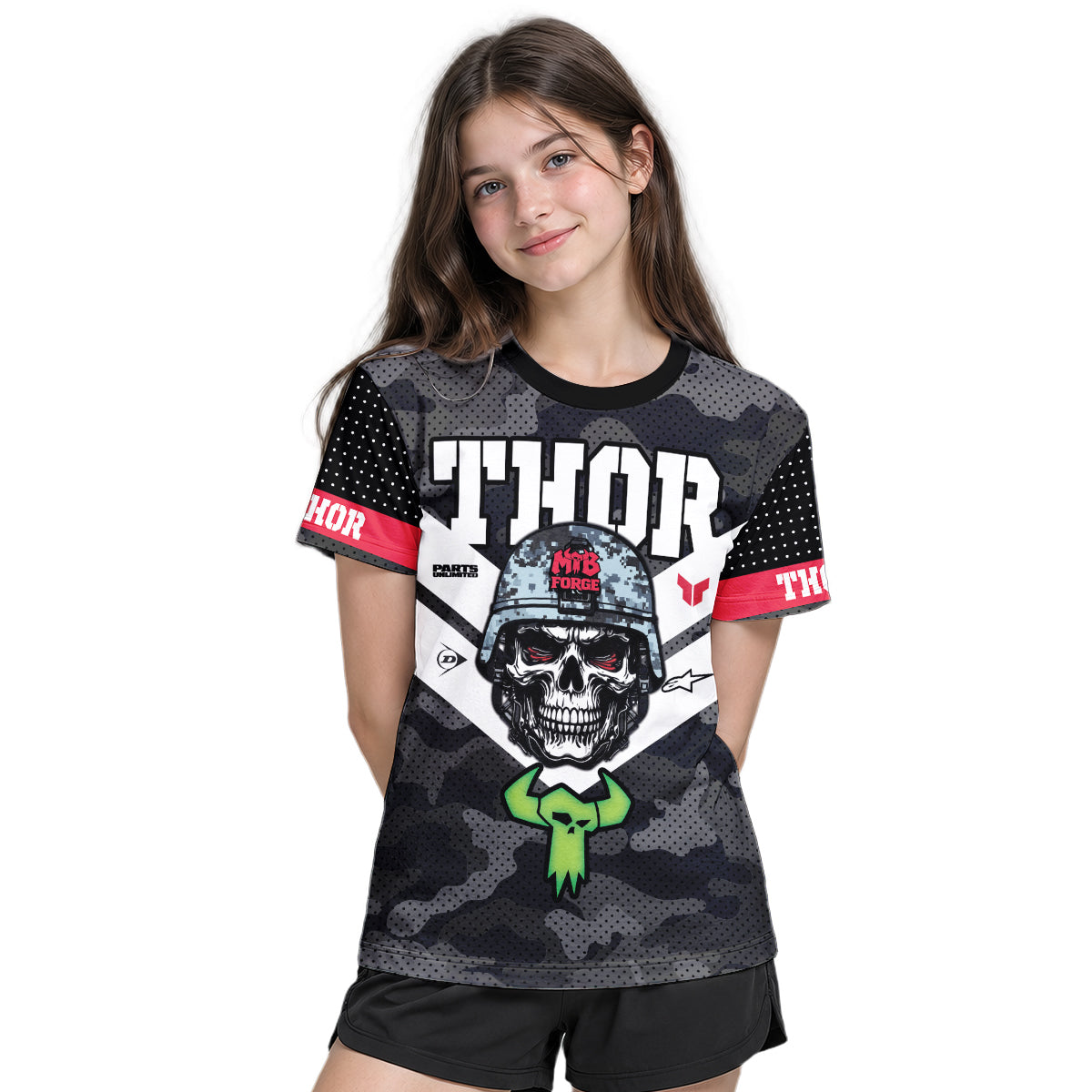 Thor Skull Trooper Youth Short Sleeve Motocross Jersey – Girl Lifestyle View