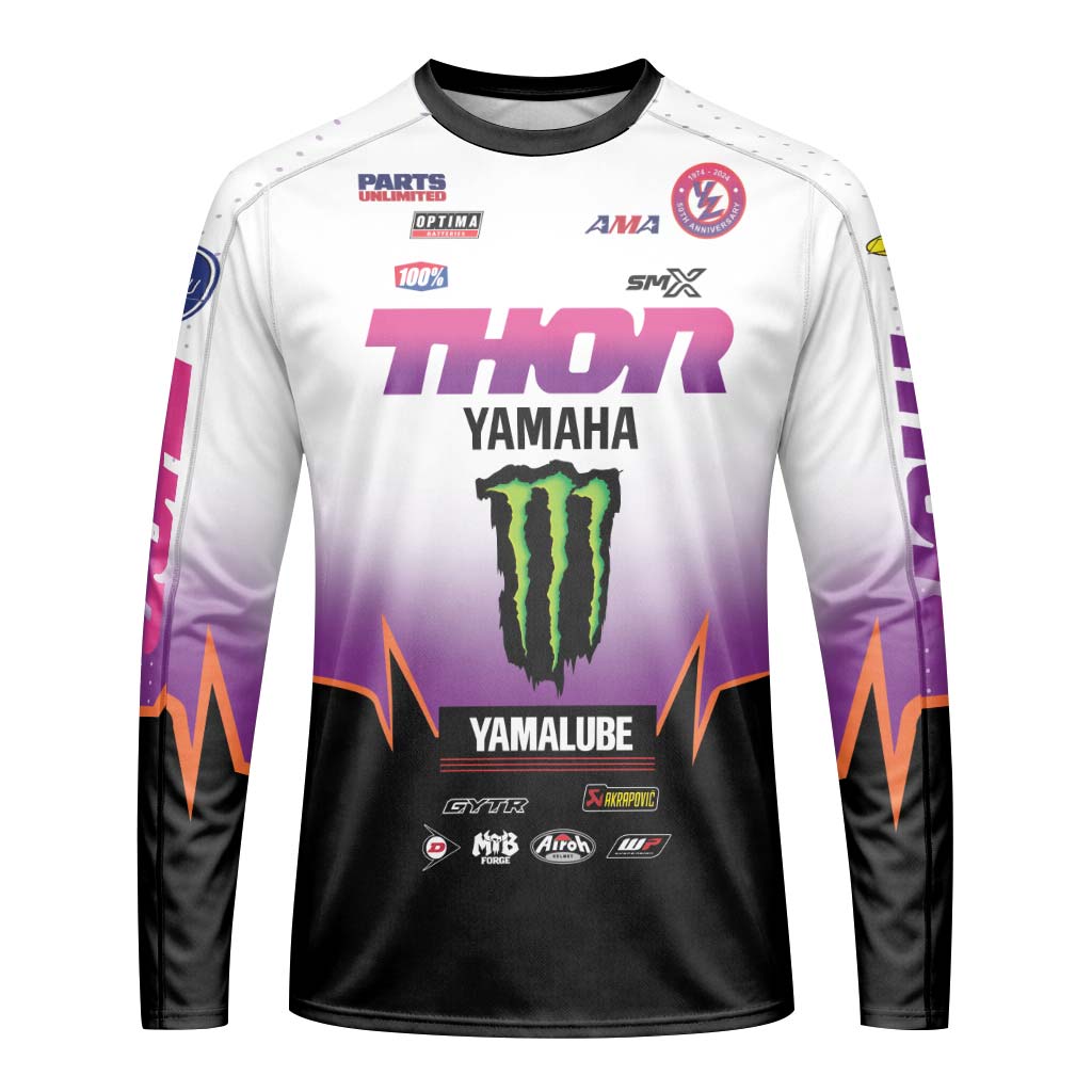 Thor Yamaha Monster Energy Purple Black Long Sleeve Motocross Jersey - front view mockup