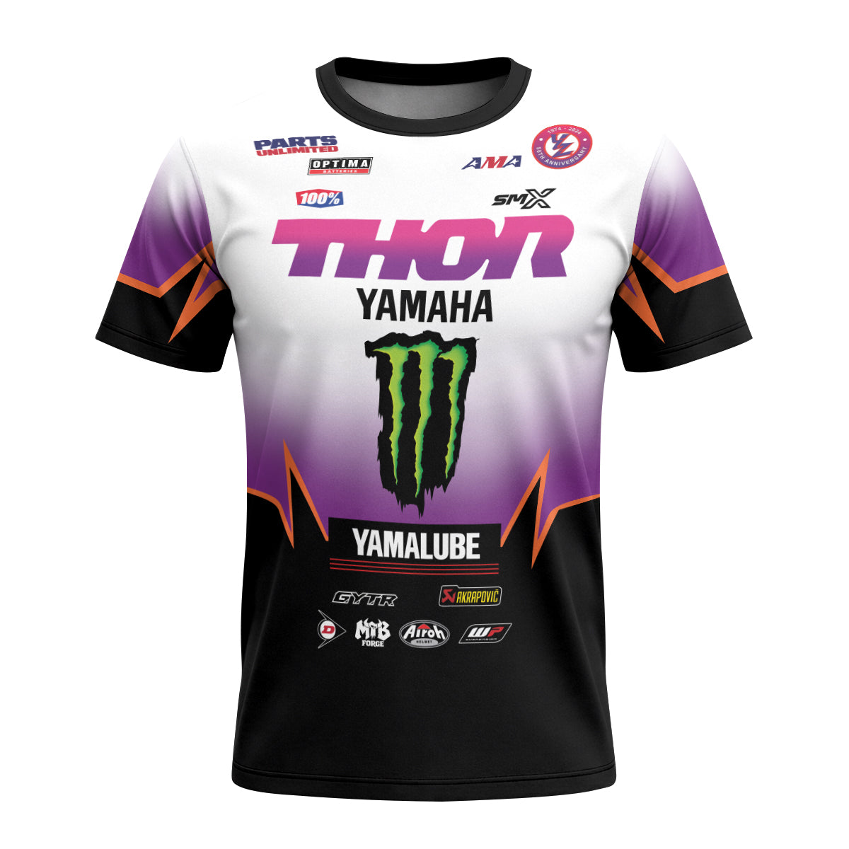 Thor Yamaha Monster Energy Purple Black Short Sleeve Motocross Jersey - front view mockup