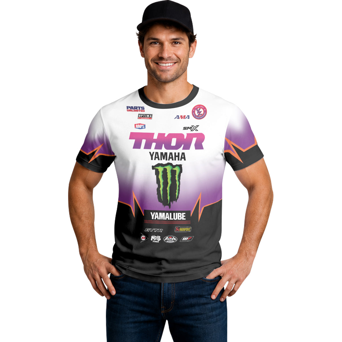Thor Yamaha Monster Energy Purple Black Short Sleeve Motocross Jersey - lifestyle view