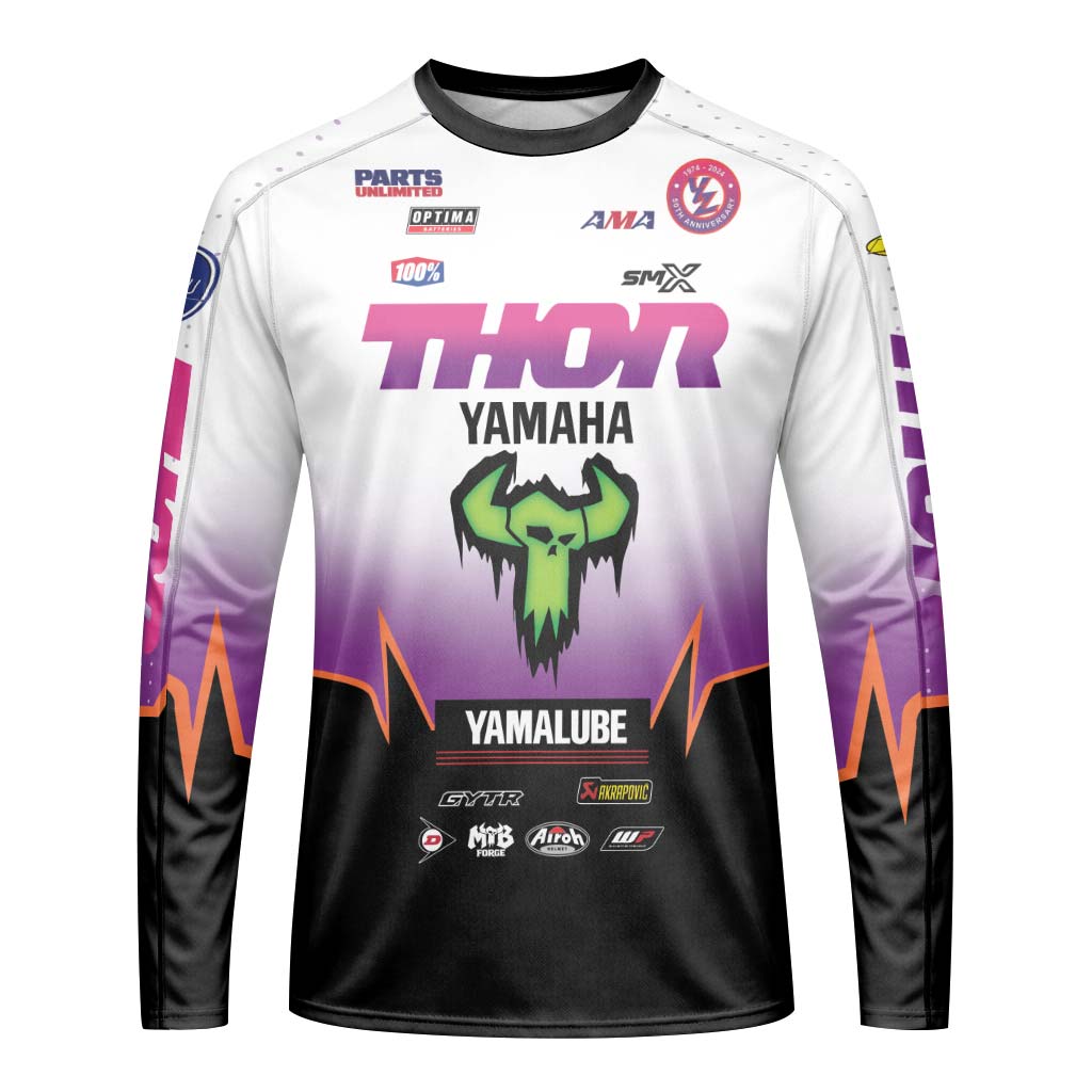 Thor Yamaha Purple Orange Factory Racing Long Sleeve Motocross Jersey – Front View Mockup