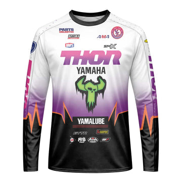 Thor Yamaha Purple Orange Factory Racing Long Sleeve Motocross Jersey – Front View Mockup