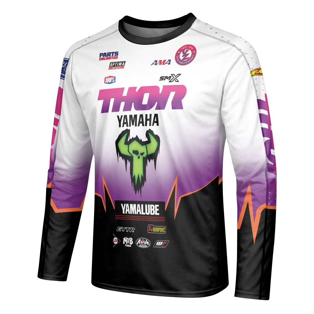 Thor Yamaha Purple Orange Factory Racing Long Sleeve Motocross Jersey – Left Side View Mockup