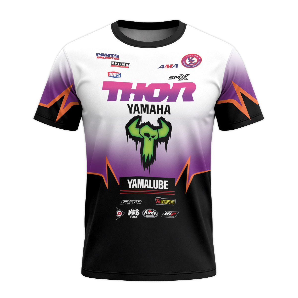 Thor Yamaha Purple Orange Factory Racing Short Sleeve Motocross Jersey – Front View Mockup