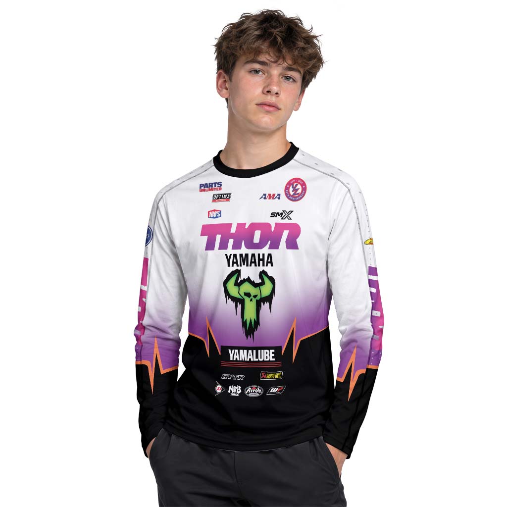 Thor Yamaha Purple Orange Factory Racing Youth Long Sleeve Motocross Jersey – Boy Lifestyle View