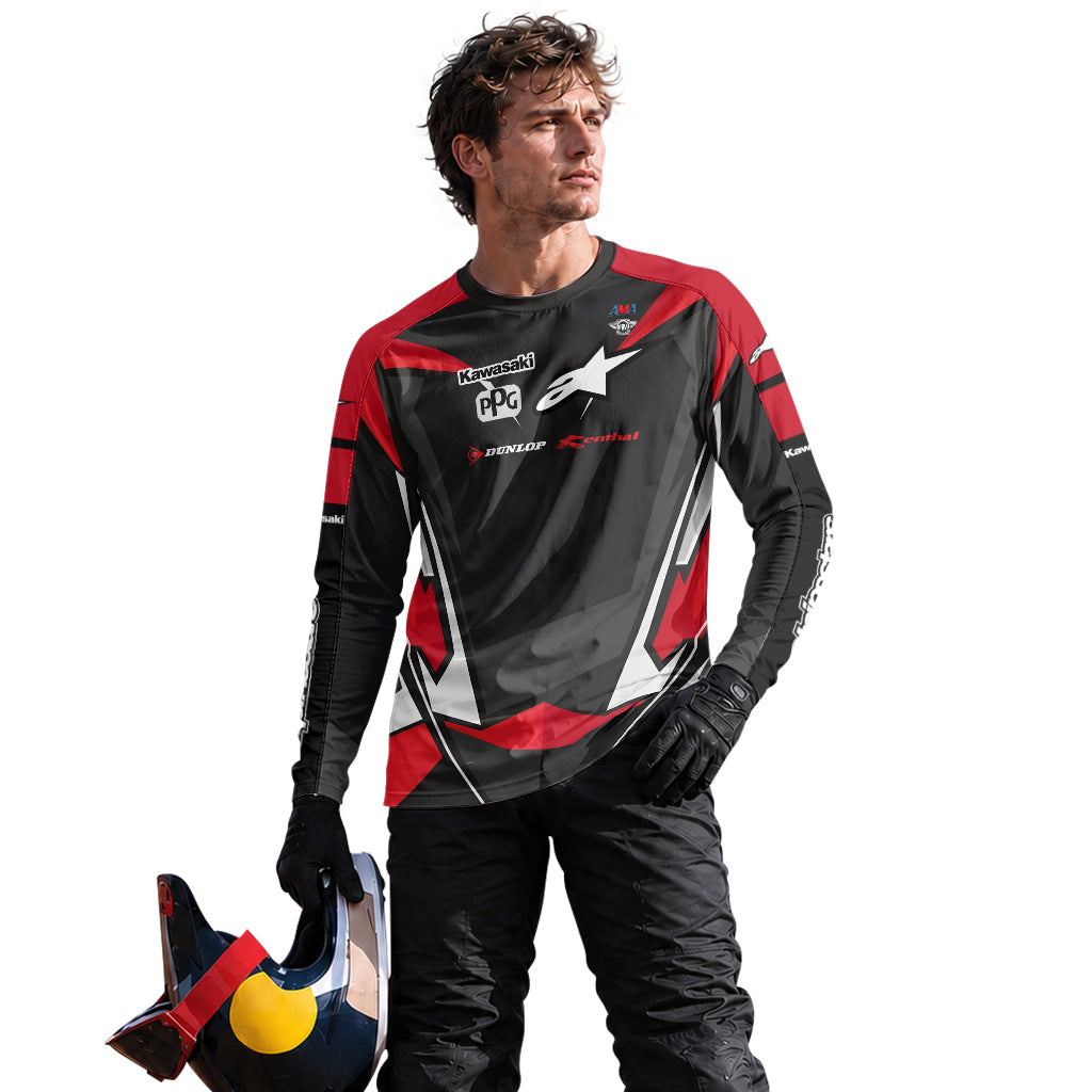 Tomac #3 Kawasaki Alpinestars Black Red Long Sleeve Motocross Jersey – Lifestyle View