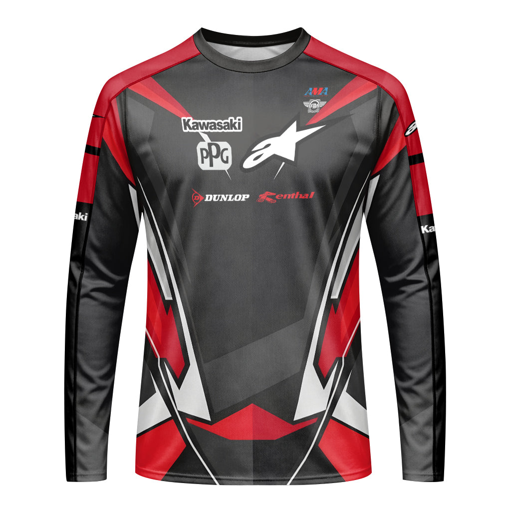 Tomac #3 Kawasaki Alpinestars Black Red Long Sleeve Motocross Jersey – Front View Mockup