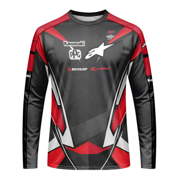 Tomac #3 Kawasaki Alpinestars Black Red Long Sleeve Motocross Jersey – Front View Mockup