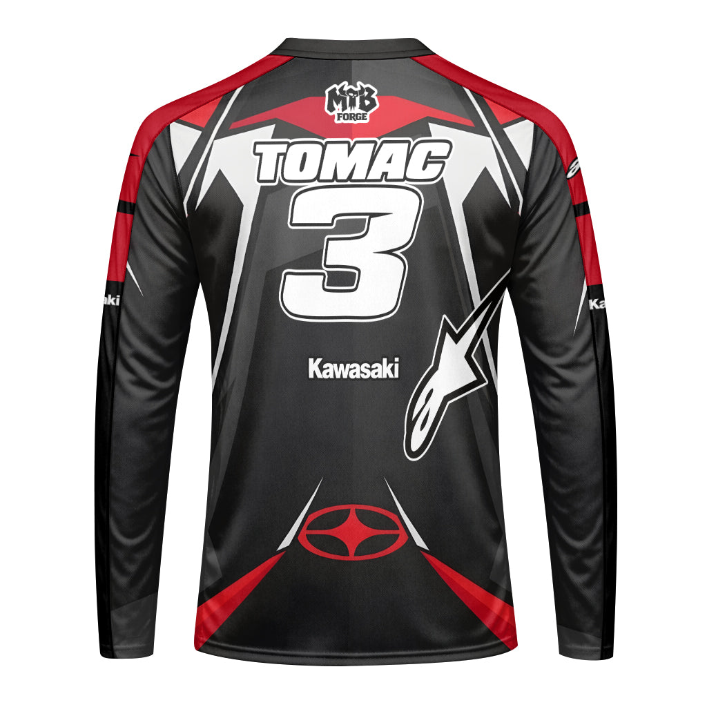 Tomac #3 Kawasaki Alpinestars Black Red Long Sleeve Motocross Jersey – Back View Mockup
