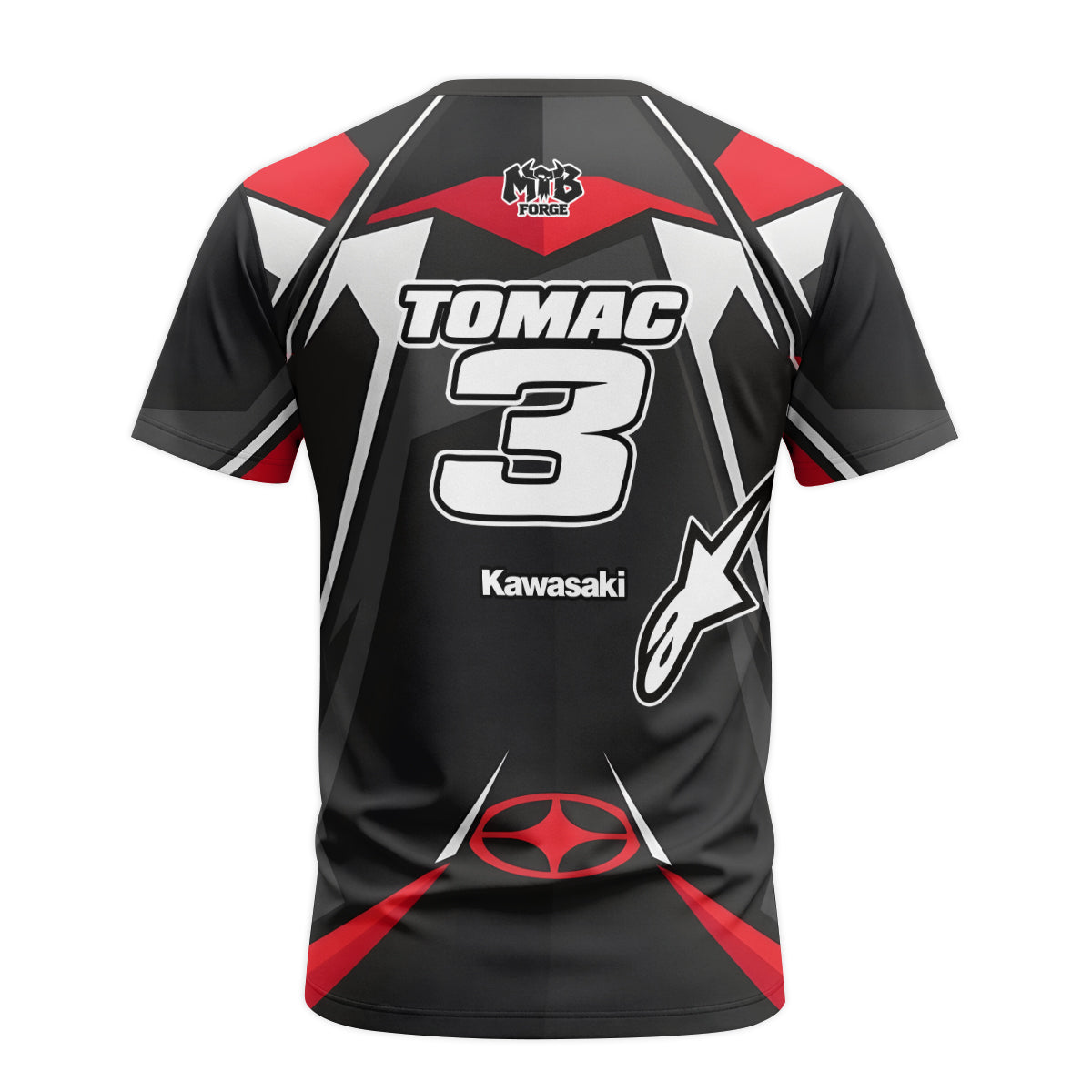 Tomac #3 Kawasaki Alpinestars Black Red Short Sleeve Motocross Jersey – Back View Mockup