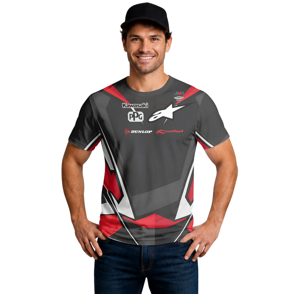 Tomac #3 Kawasaki Alpinestars Black Red Short Sleeve Motocross Jersey – Lifestyle View