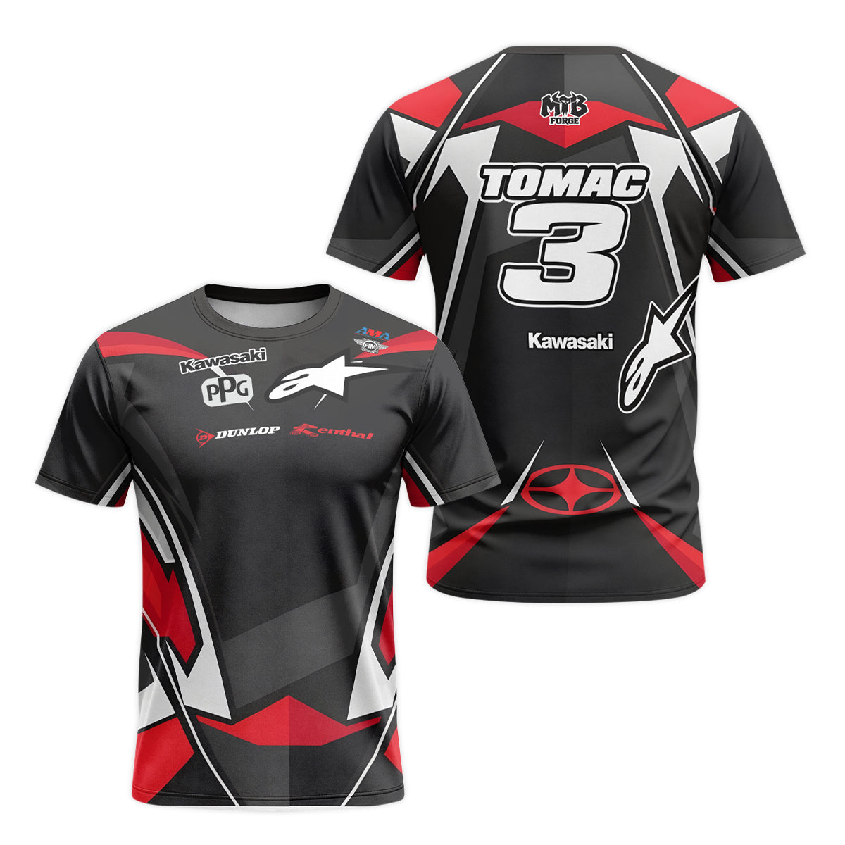 Tomac #3 Kawasaki Alpinestars Black Red Short Sleeve Motocross Jersey – Front and Back View