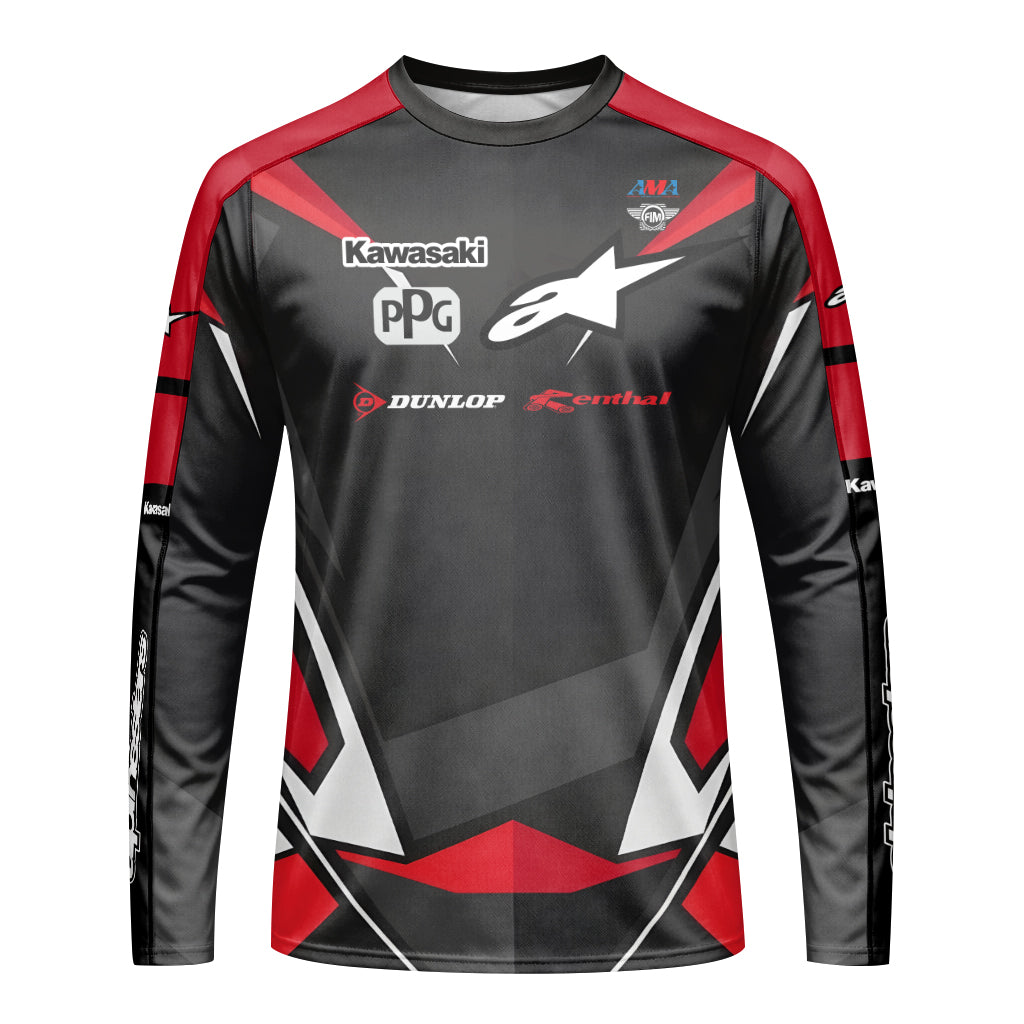 Tomac #3 Kawasaki Alpinestars Black Red Youth Long Sleeve Motocross Jersey – Front View Mockup