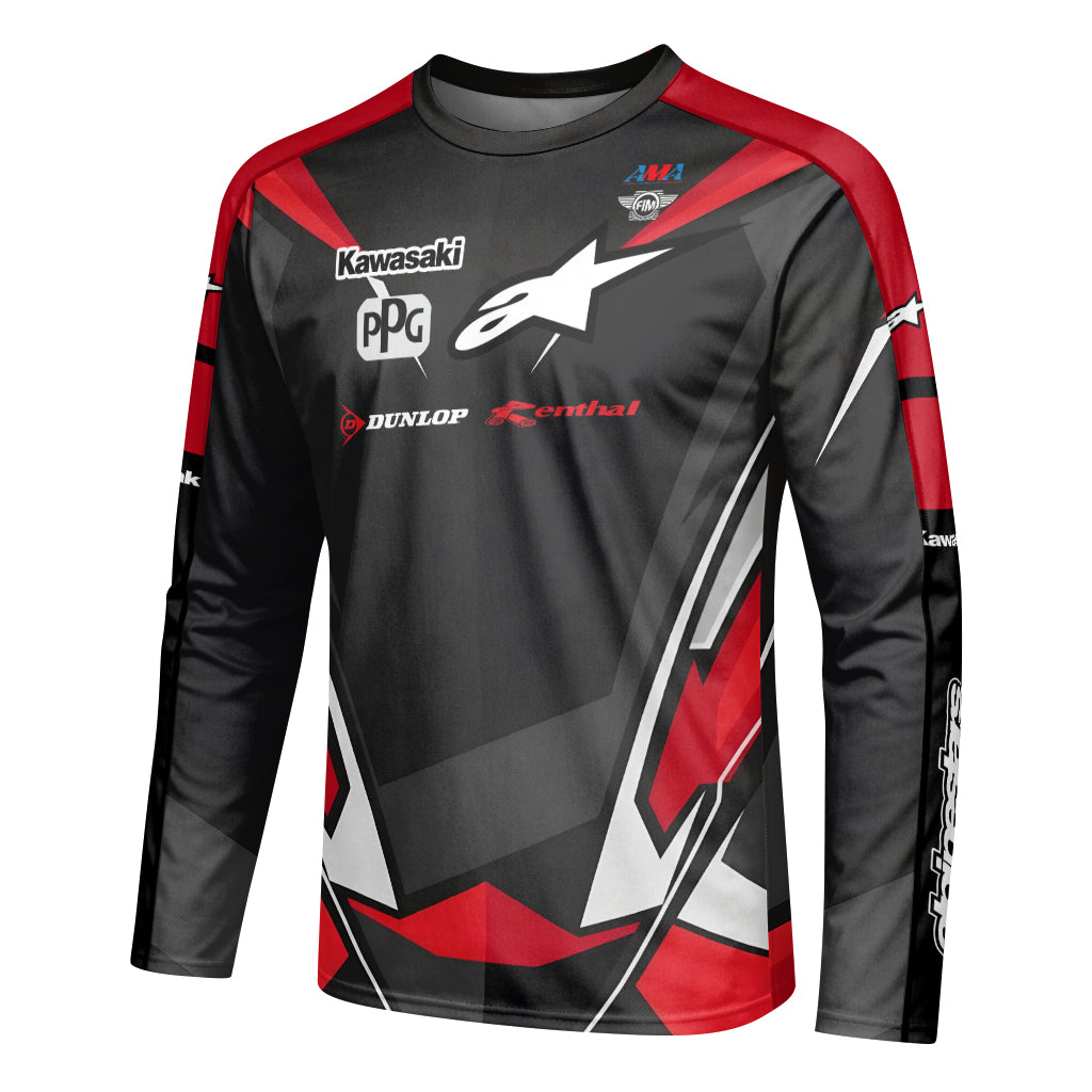 Tomac #3 Kawasaki Alpinestars Black Red Youth Long Sleeve Motocross Jersey – Left Side View Mockup