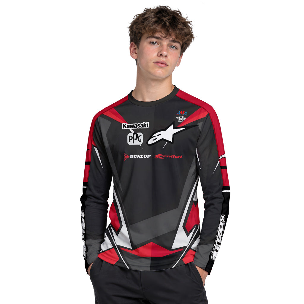 Tomac #3 Kawasaki Alpinestars Black Red Youth Long Sleeve Motocross Jersey – Boy Lifestyle View