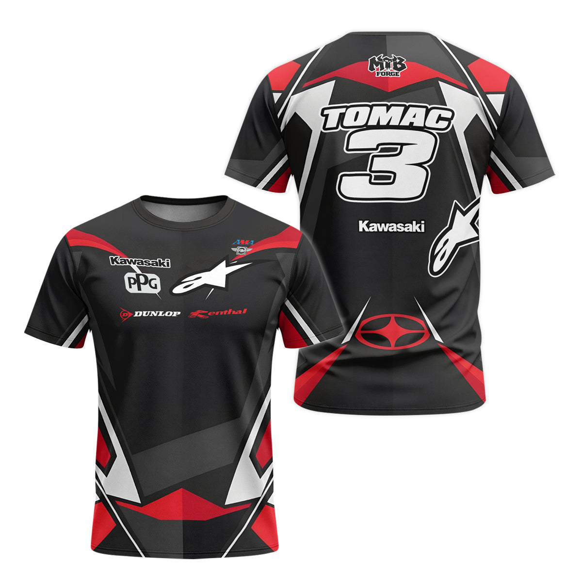 Tomac #3 Kawasaki Alpinestars Black Red Youth Short Sleeve Motocross Jersey – Front and Back View