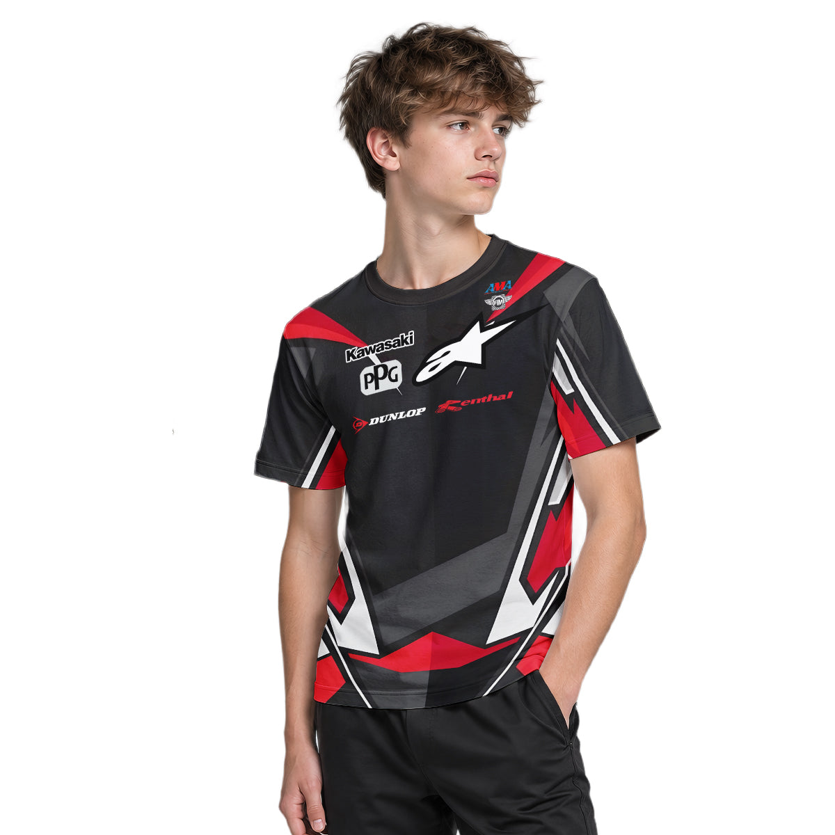 Tomac #3 Kawasaki Alpinestars Black Red Youth Short Sleeve Motocross Jersey – Boy Lifestyle View