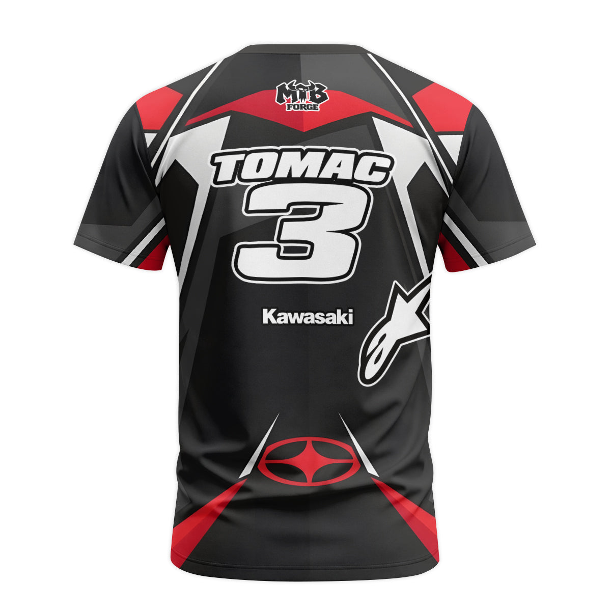Tomac #3 Kawasaki Alpinestars Black Red Youth Short Sleeve Motocross Jersey – Back View Mockup