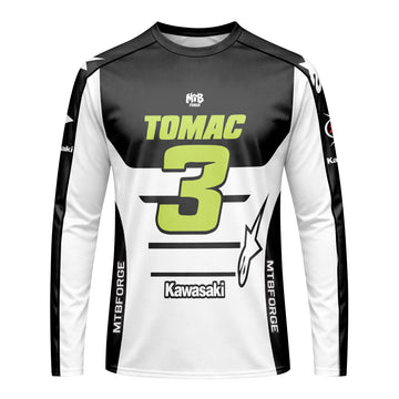 Tomac 3 Kawasaki Black White Long Sleeve Motocross Jersey – Front View Mockup