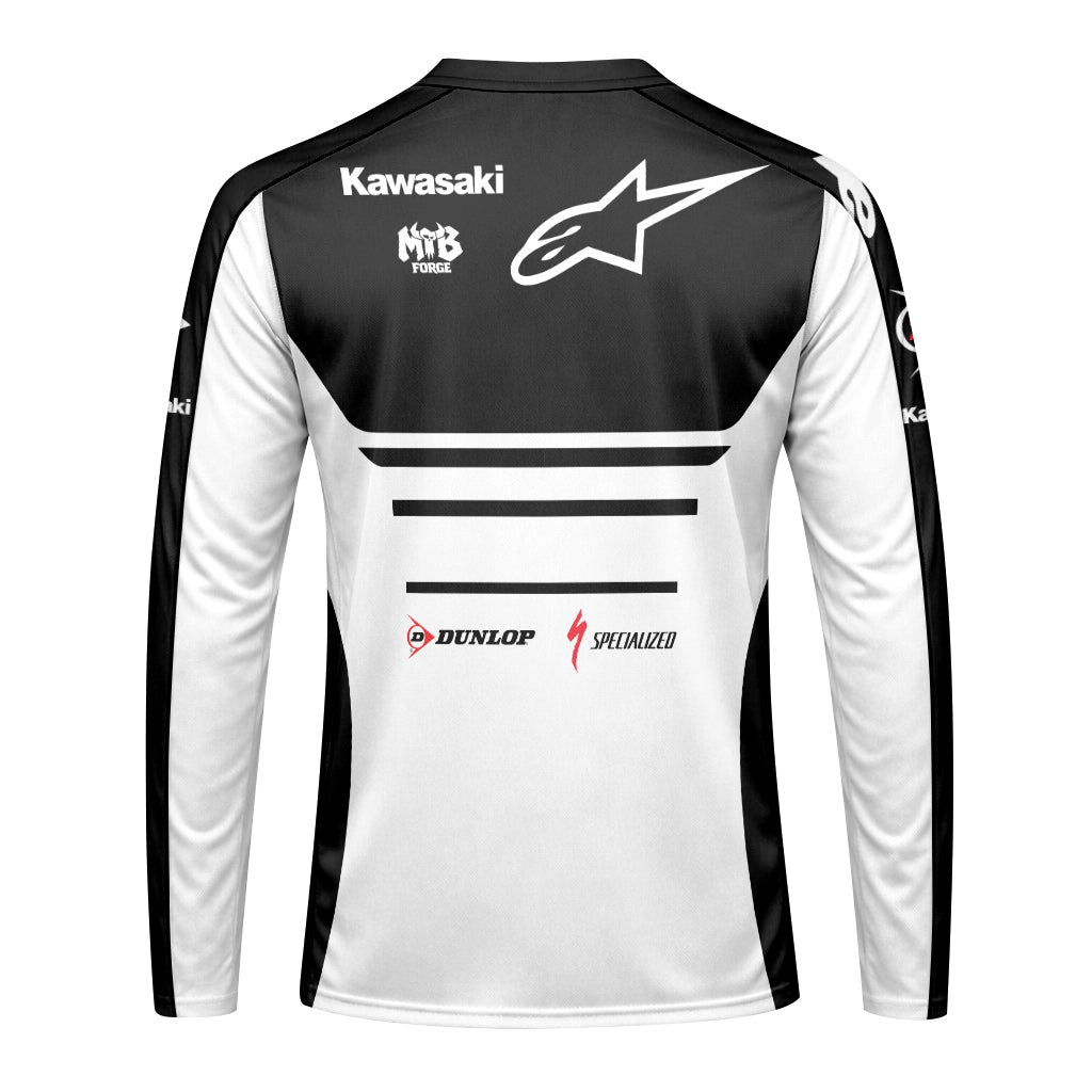 Tomac 3 Kawasaki Black White Long Sleeve Motocross Jersey – Back View Mockup