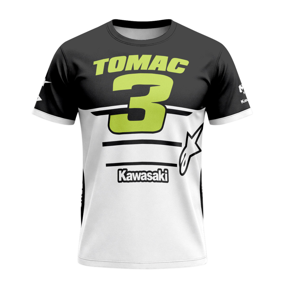 Tomac 3 Kawasaki Black White Short Sleeve Motocross Jersey – Front and Back View