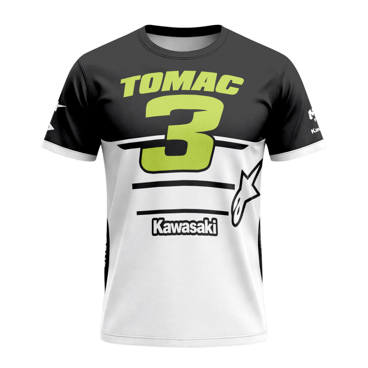 Tomac 3 Kawasaki Black White Short Sleeve Motocross Jersey – Front View Mockup