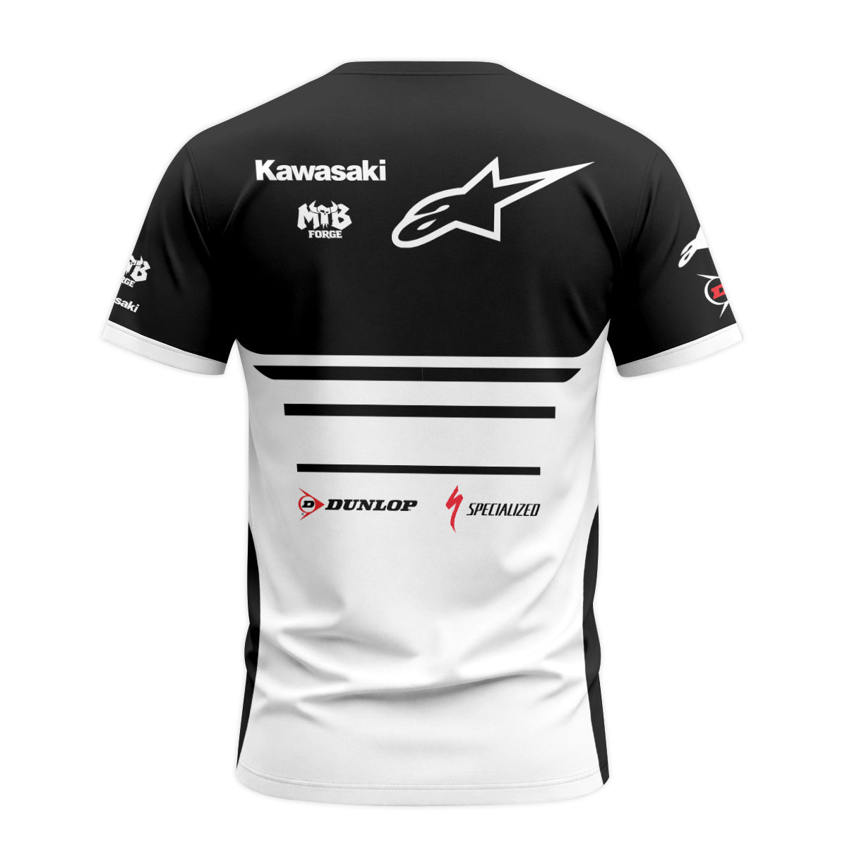 Tomac 3 Kawasaki Black White Short Sleeve Motocross Jersey – Back View Mockup