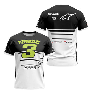 Tomac 3 Kawasaki Black White Short Sleeve Motocross Jersey – Front and Back View