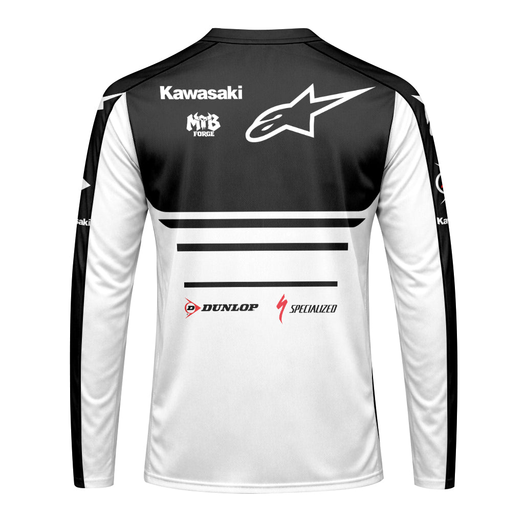 Tomac 3 Kawasaki Black White Youth Long Sleeve Motocross Jersey – Back View Mockup