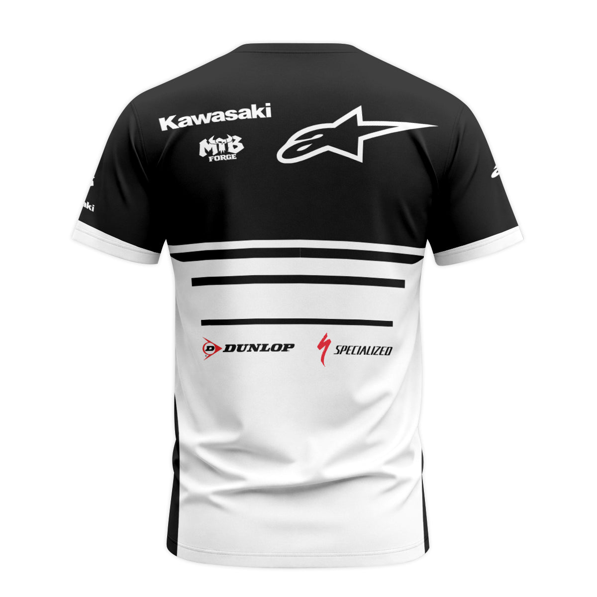Tomac 3 Kawasaki Black White Youth Short Sleeve Motocross Jersey – Back View Mockup