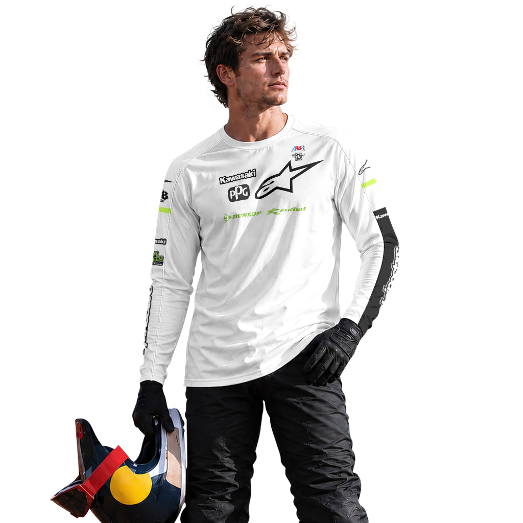 Tomac 3 Kawasaki White Black Long Sleeve Motocross Jersey - lifestyle view