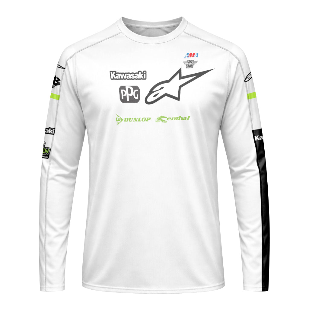 Tomac 3 Kawasaki White Black Long Sleeve Motocross Jersey - front view mockup