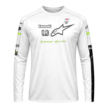 Tomac 3 Kawasaki White Black Long Sleeve Motocross Jersey - front view mockup