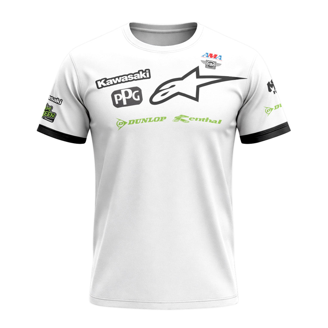 Tomac 3 Kawasaki White Black Short Sleeve Motocross Jersey - front and back view