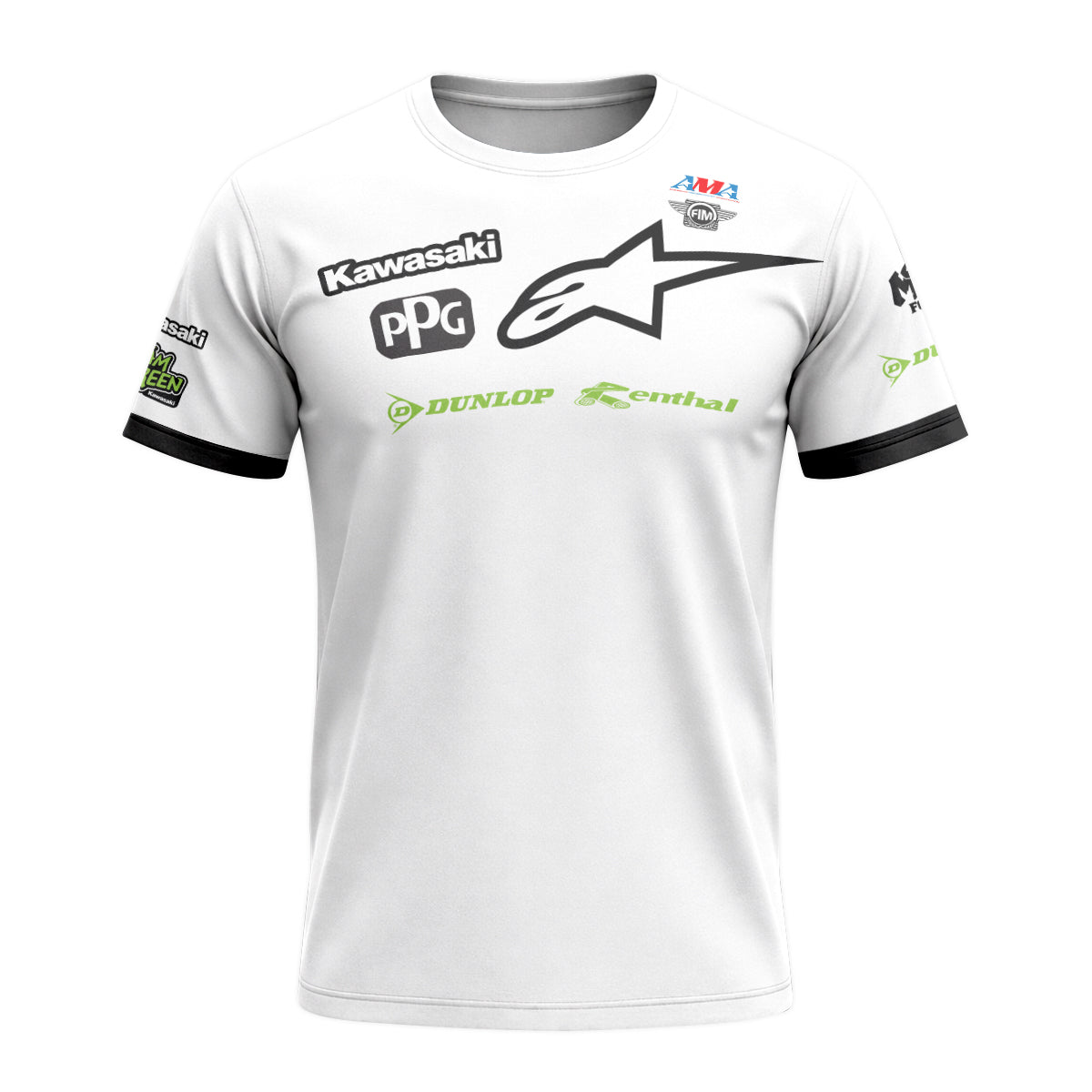 Tomac 3 Kawasaki White Black Short Sleeve Motocross Jersey - front view mockup