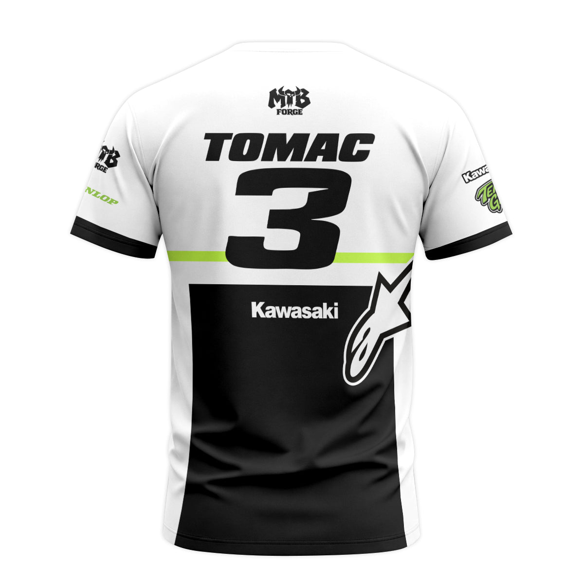 Tomac 3 Kawasaki White Black Short Sleeve Motocross Jersey - back view mockup