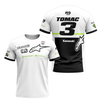 Tomac 3 Kawasaki White Black Short Sleeve Motocross Jersey - front and back view